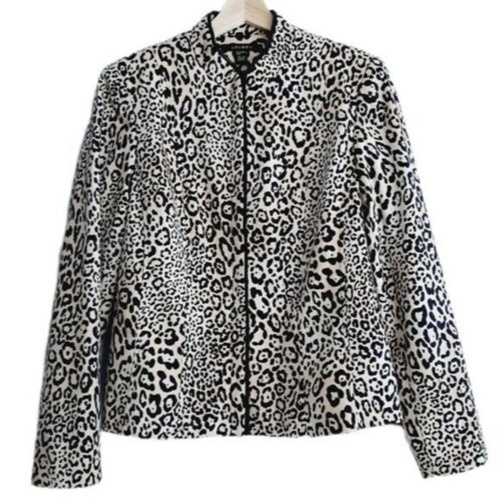 LOUBEN Leopard Print Full-zip Blazer Jacket Animal Pattern Sz 6
